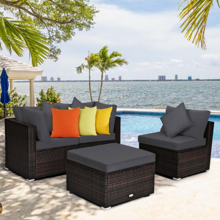 Hivvago 4 Pieces Patio Rattan Furniture Set with Removable Cushions and Pillows