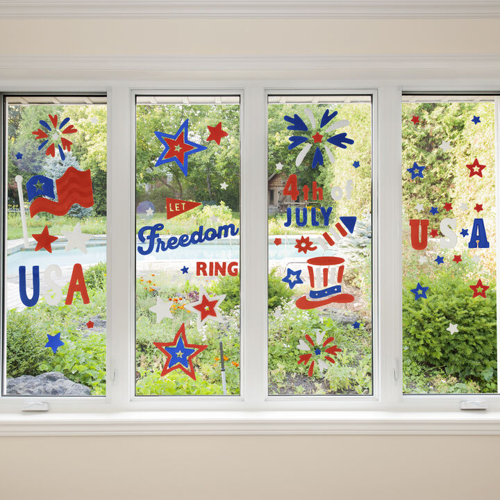 Set of 6 Double Sided Patriotic Celebration Gel Window Clings