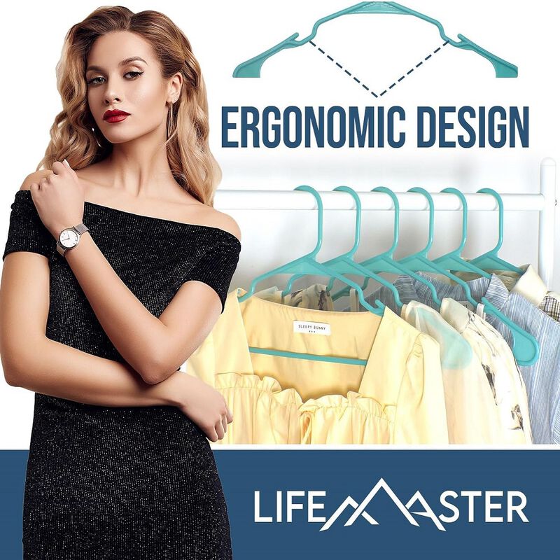 Plastic Clothes Hangers – Heavy Duty Hanger Set, for Organizing Clothes, Dresses, and Coat, Holds Up to 5 lbs, Space-Saving Hangers with Non-Slip Shoulder Grooves, Pack of 120, Aqua