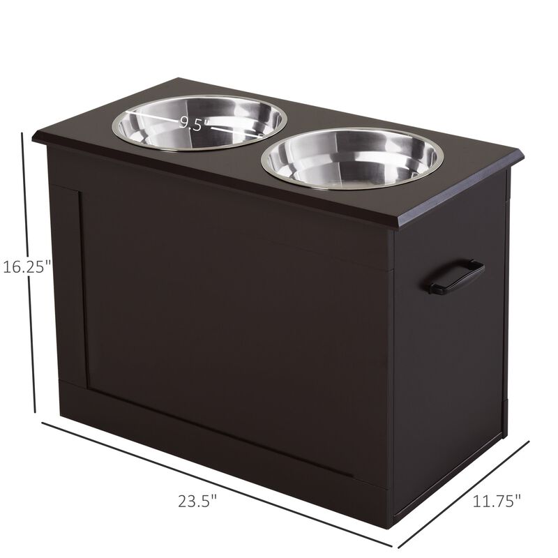 Dark Brown Pet Feeder: Raised Station with Storage for Large Dogs