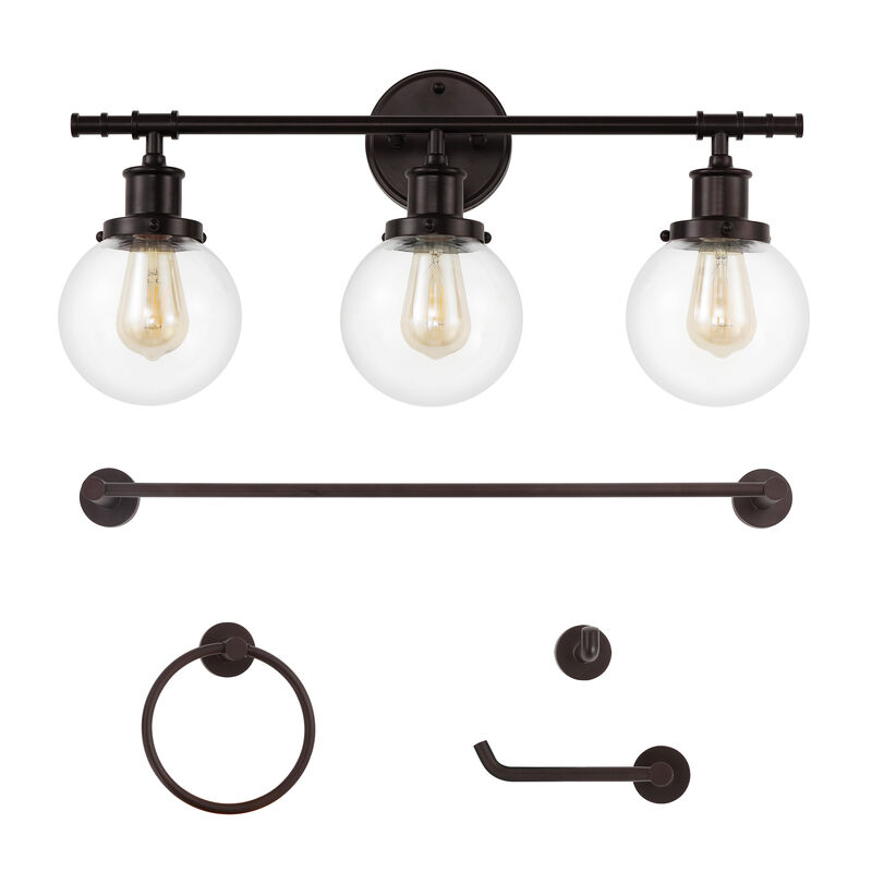 Hugo 24.5" 3-Light Farmhouse Classic Vanity Light with Bathroom Hardware Accessory 5-Piece Set