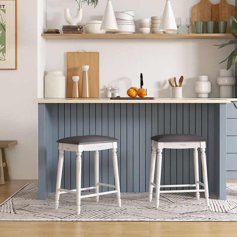 Bar Stool Set of 2 with Padded Seat Cushions and Wood Legs