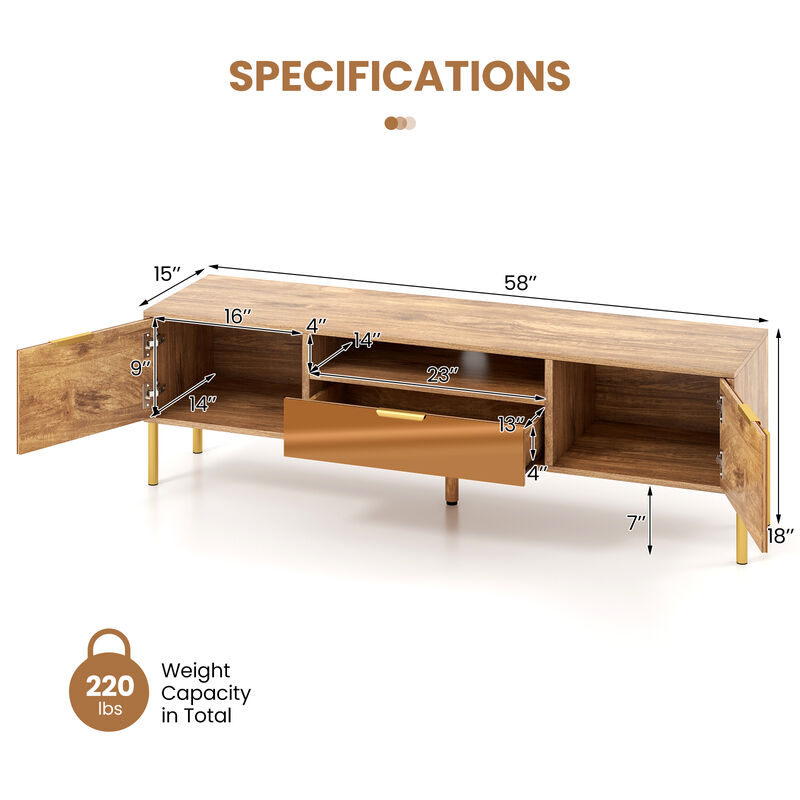 Mirrored TV Stand for TV up to 65 Inch with Spacious Tabletop and 2 Storage Cabinets