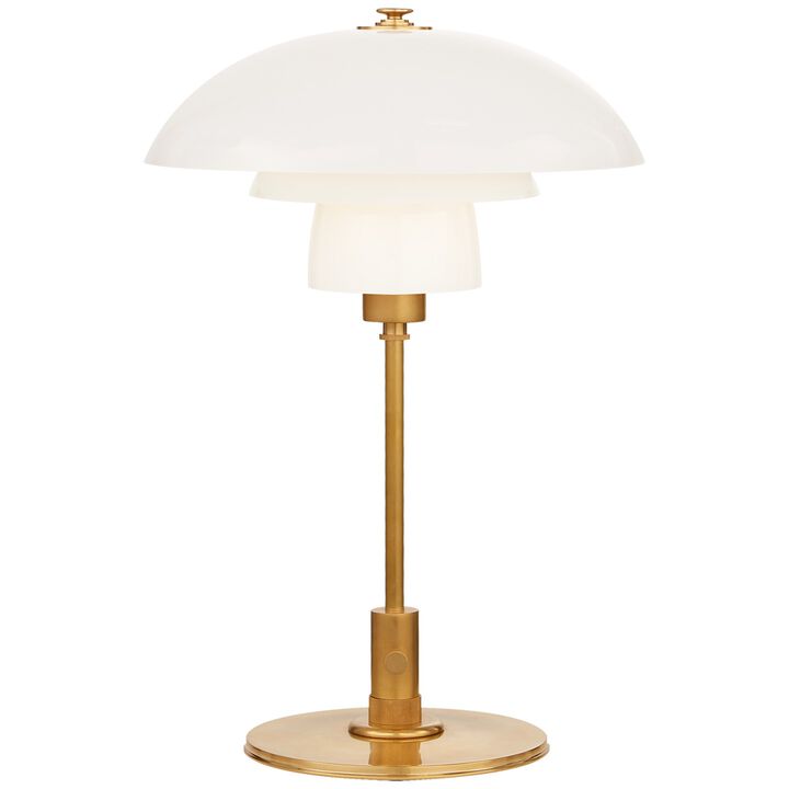 Whitman Desk Lamp in Hand-Rubbed Antique Brass with White Glass Shade