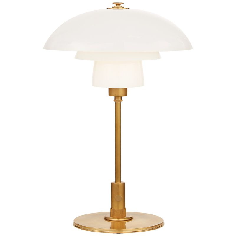 Whitman Desk Lamp in Hand-Rubbed Antique Brass with White Glass Shade