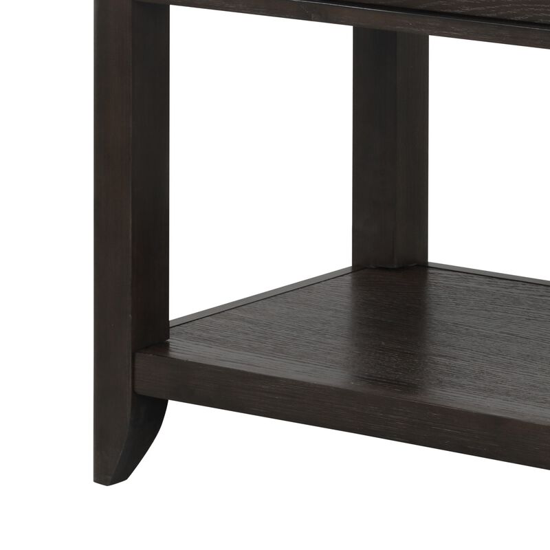 Joni 48 Inch Side Console Table, Acacia Wood, 2 Drawer, 1 Shelf, Espresso-Benzara