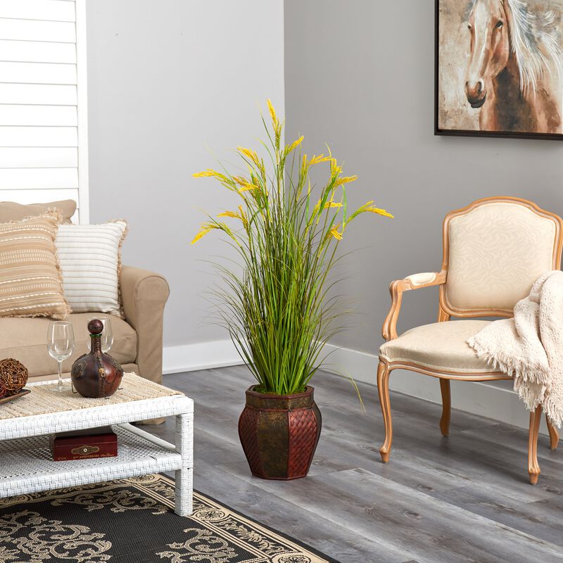 Hivvago 53" Wheat Grain Artificial Plant in Decorative Planter