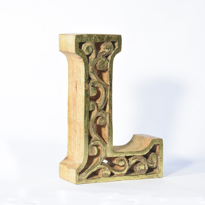 Vintage Natural Gold Handmade Eco-Friendly "L" Alphabet Letter Block For Wall Mount & Table Top Décor