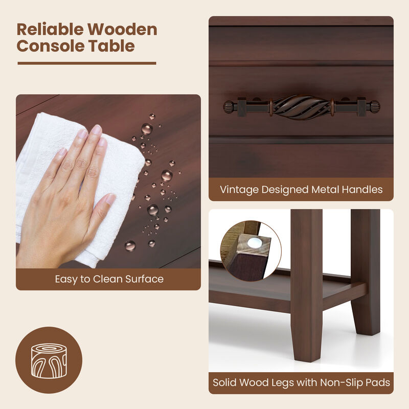 3-Tier Console Table with 2 Drawers for Living Room or Entryway Storage and Decor