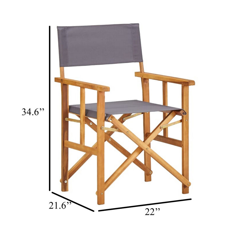Outdoor Folding Directors Accent Set of 2, Gray, Acacia Wood - Benzara