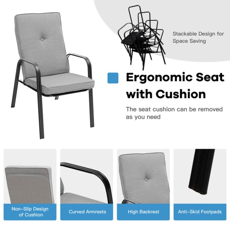 Hivvago 4 Patio Dining Stackable Chairs Set with High-Back Cushions