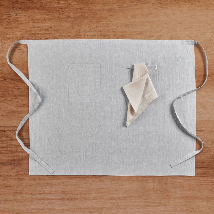 Solino Home 100% Pure Linen Midi Bistro Apron 33 x 40 Inch
