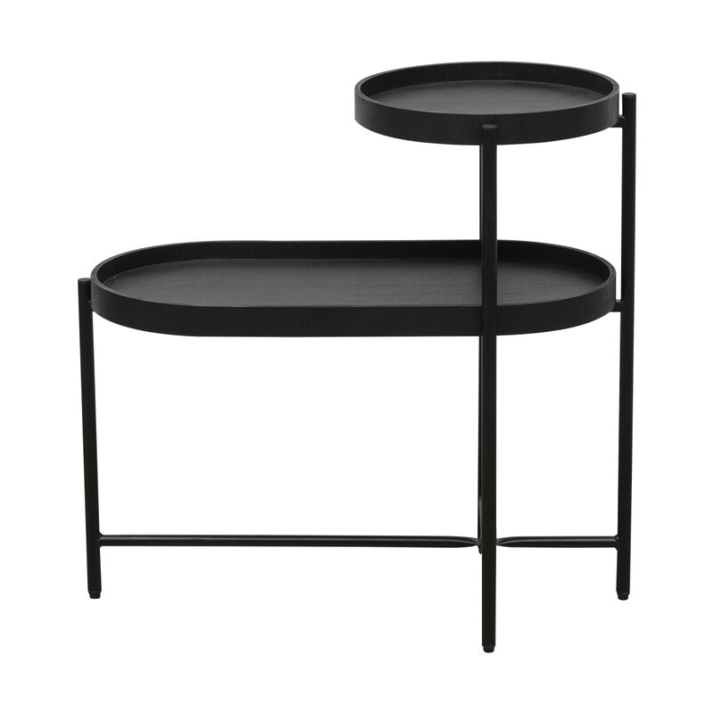 2-Tier Black Side Table With Storage Sofa Table For Living Room Metal Frame & Wooden Desk End Table
