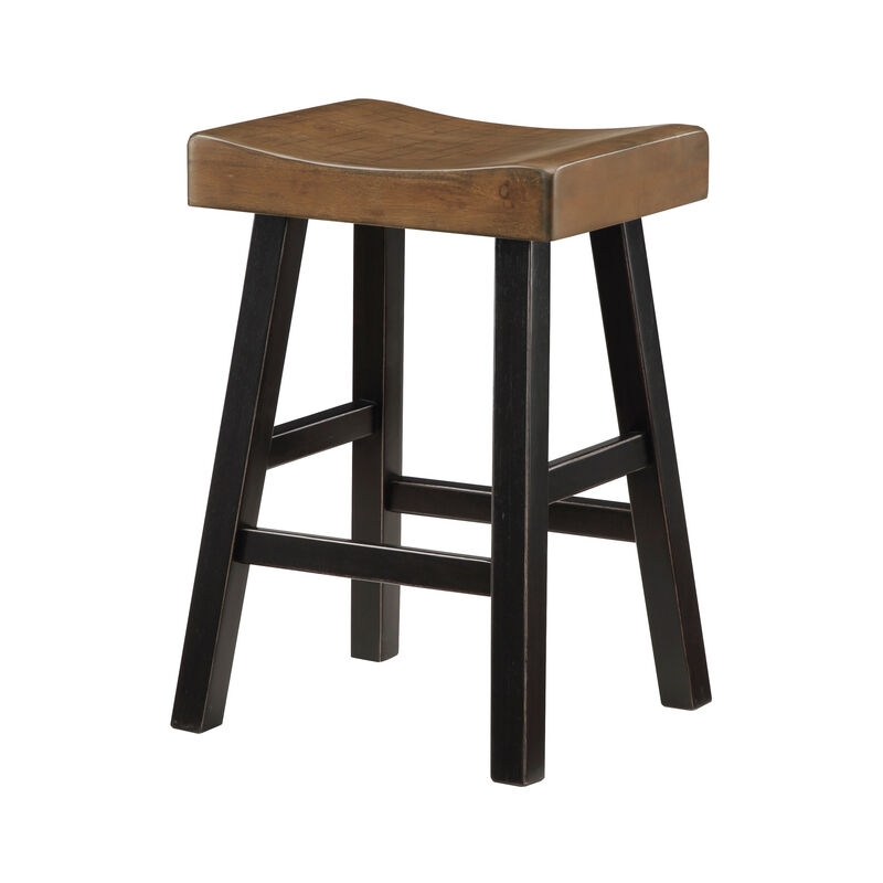 Casy 25 Inch Counter Height Stool, Brown Saddle Seat, Black, Set of 2 - Benzara