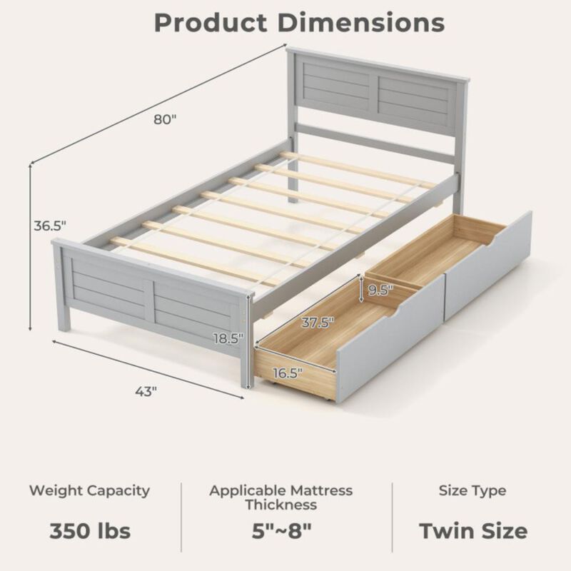 Hivvago Twin Size Bed Frame with Storage Drawers