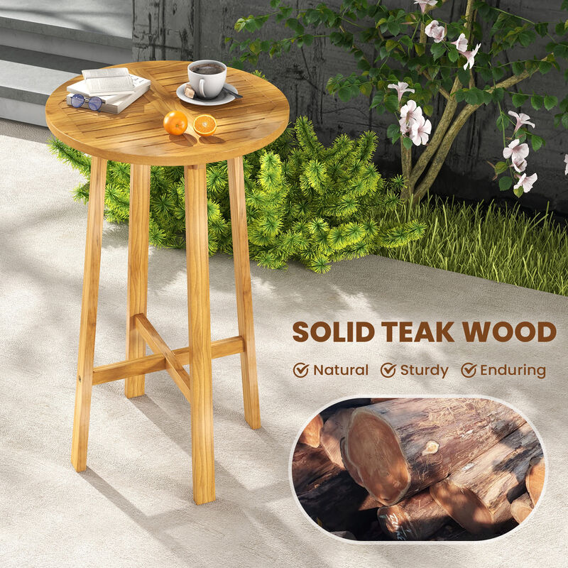 Teak Wood Round Bar Table with Footrest for Indoors Outdoors