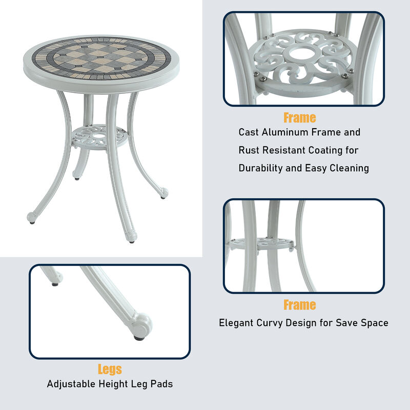 Mondawe Outdoor Elegance Cast Aluminum 24in Dining Table with Rust-Resistant Frame and European Carvings