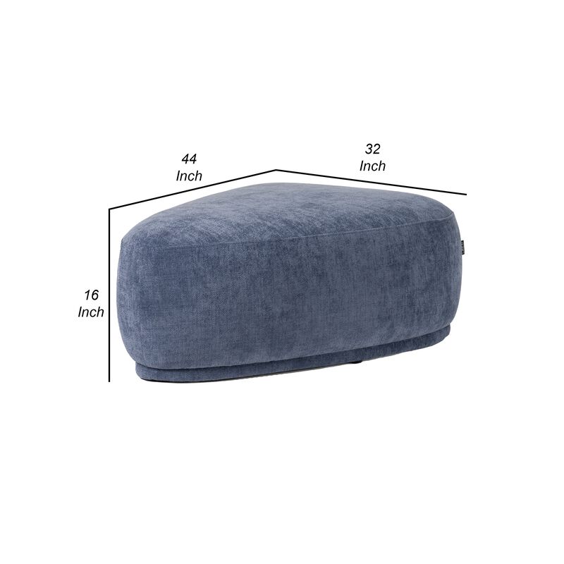 Reno Kini 44 Inch Ottoman, River Rock Shape, Blue Polyester, Wood Frame - Benzara