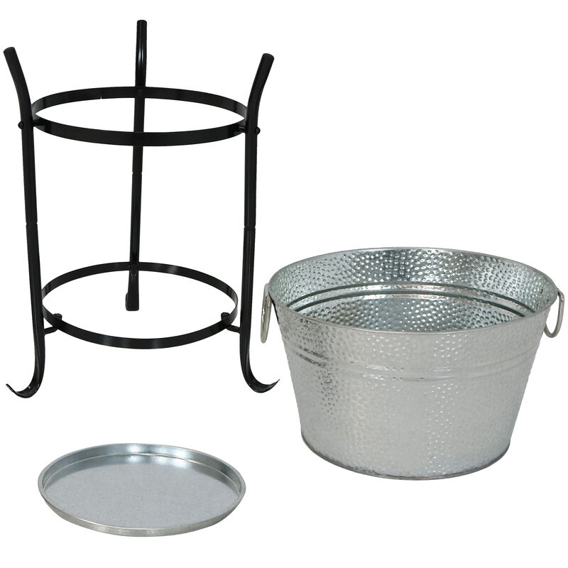 Sunnydaze Pebbled Stainless Steel Ice Bucket Cooler with Stand and Tray