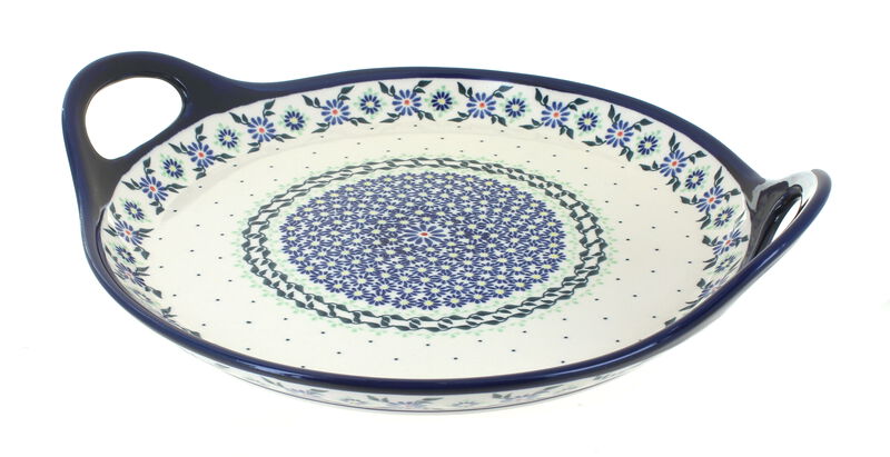Blue Rose Polish Pottery Frosty Friend Round Tray with Handles