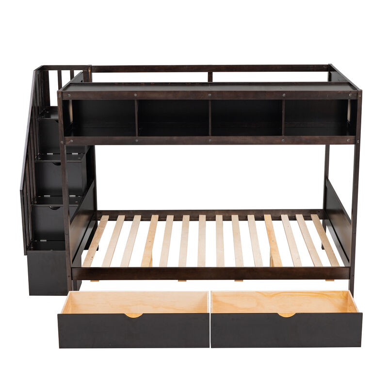 Merax Bunk Bed with Shelves  and Storage Staircase