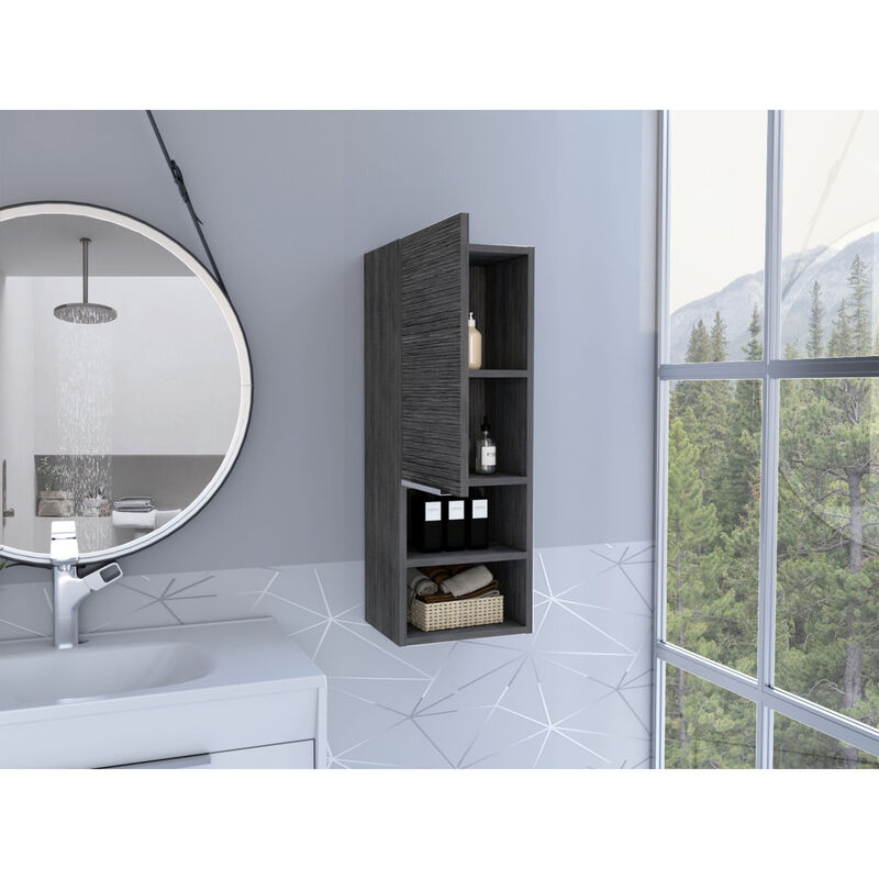 Mila Bathroom Cabinet, Two Interior Shelves, Two External Shelves, Single Door Cabinet - Smokey Oak