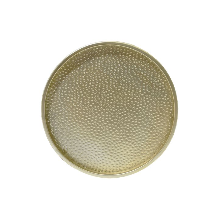 Bet Side End Table Set of 2, 16 Inch Round Tray, Modern Hammered Gold - Benzara