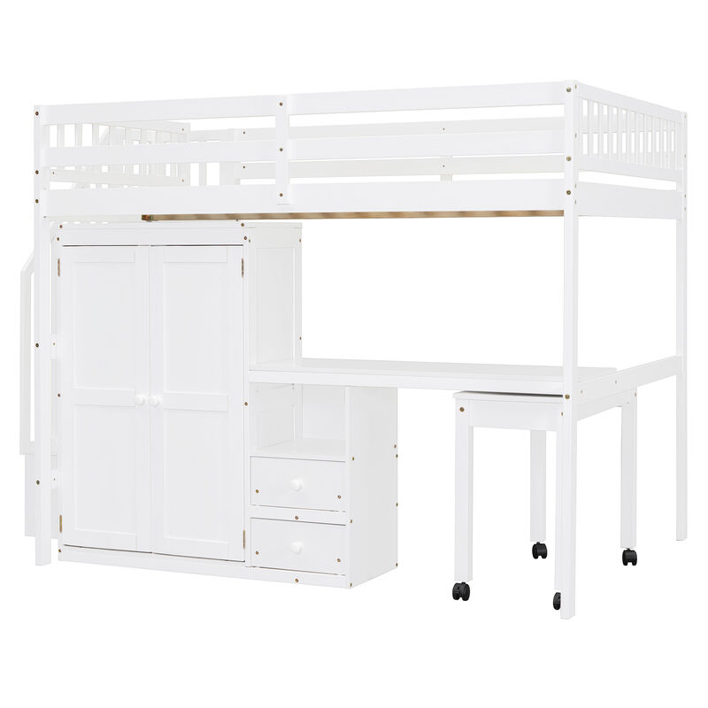 Merax Loft Bed with Desk and Wardrobe