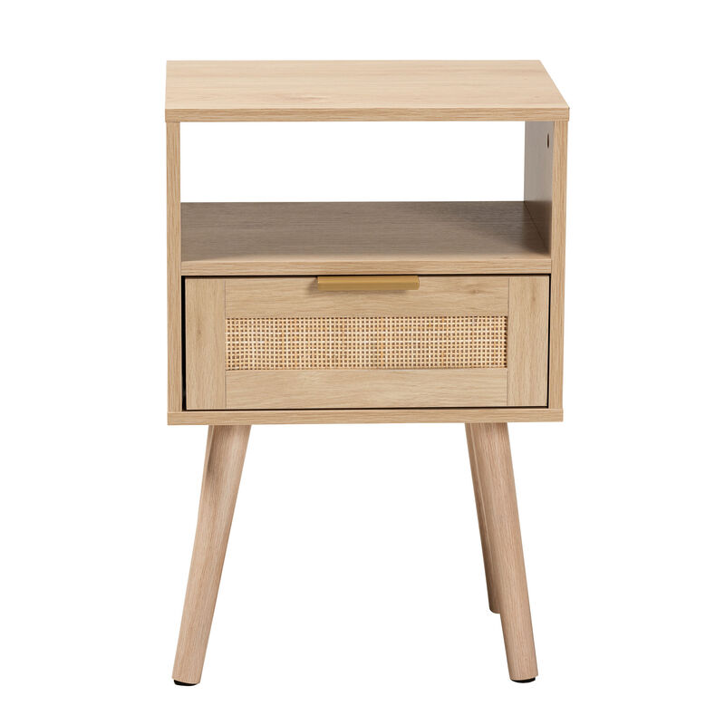 Baxton Studio Emmett Mid Century Modern Light Brown Finished Wood 1 Drawer End Table