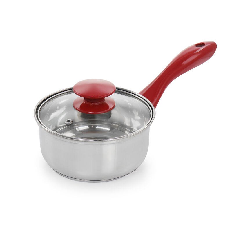Gibson Home Crawson 7 Piece Stainless Steel Cookware Set in Chrome with Red Handles