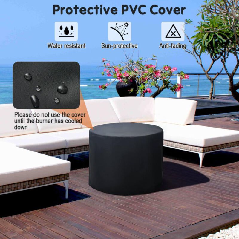 Hivvago 32 Inch 30000BTU Fire Pit Table with Fire Glasses and PVC Cover