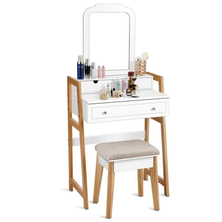 Hivvago Vanity Table Set with Cushioned Stool and Large Mirror