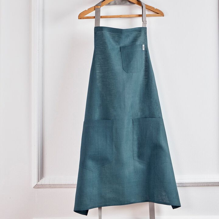 Solino Home 100% Pure Linen Bib Apron 33 x 30 Inch