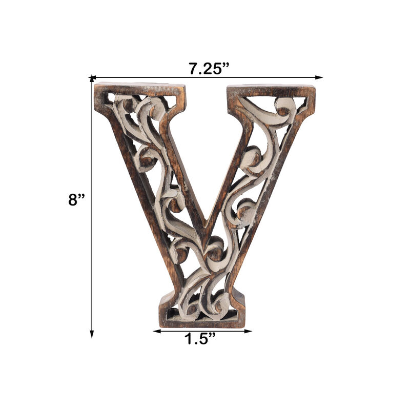Vintage Gray Handmade Eco-Friendly "V" Alphabet Letter Block For Wall Mount & Table Top D�cor