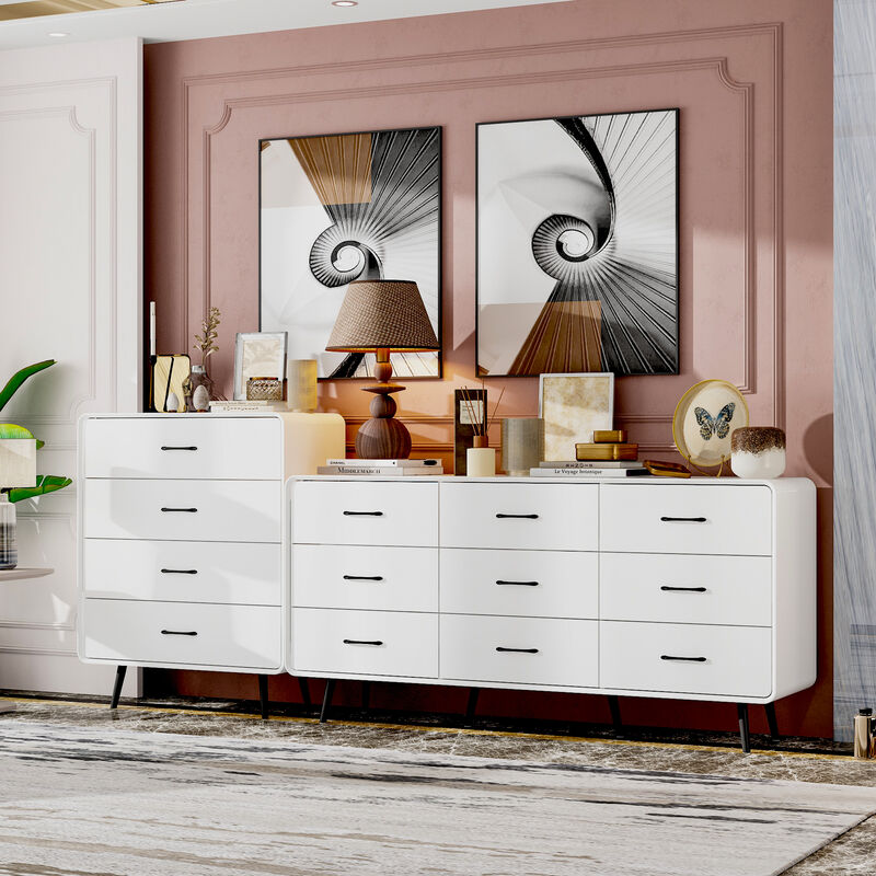 FUFU&GAGA Modern 3-Piece Dresser Set with 13 Drawers & Black Handles (94.5" W x 15.7" D x 38.6" H), White