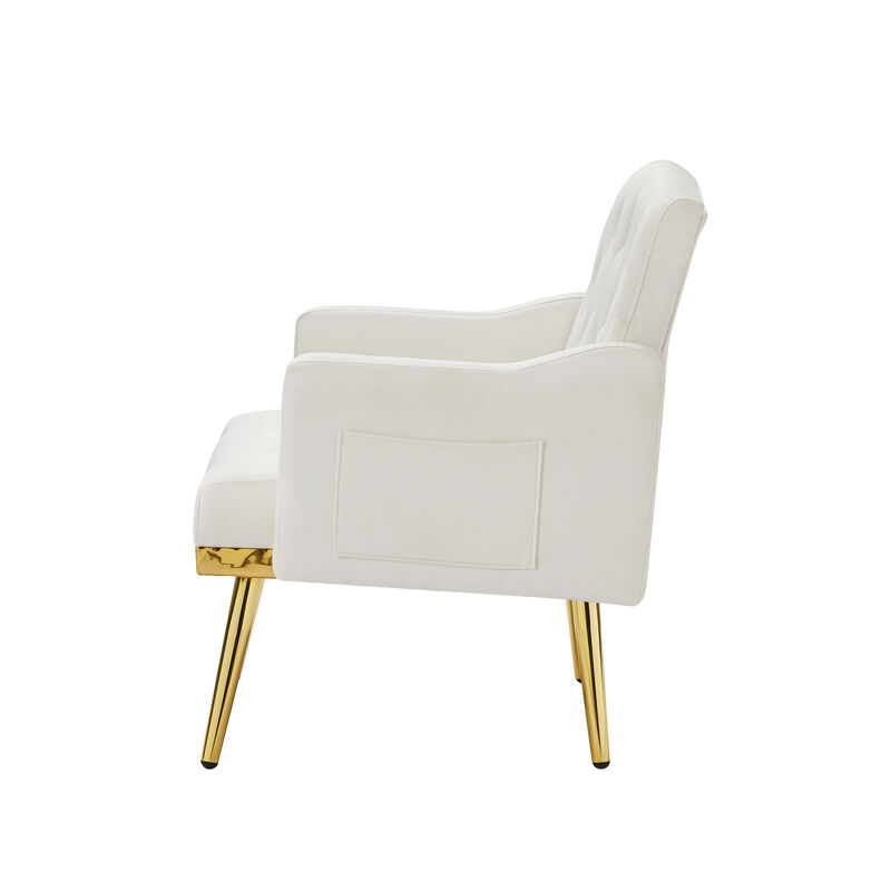 Cream Velvet Armchair With Metal Legs