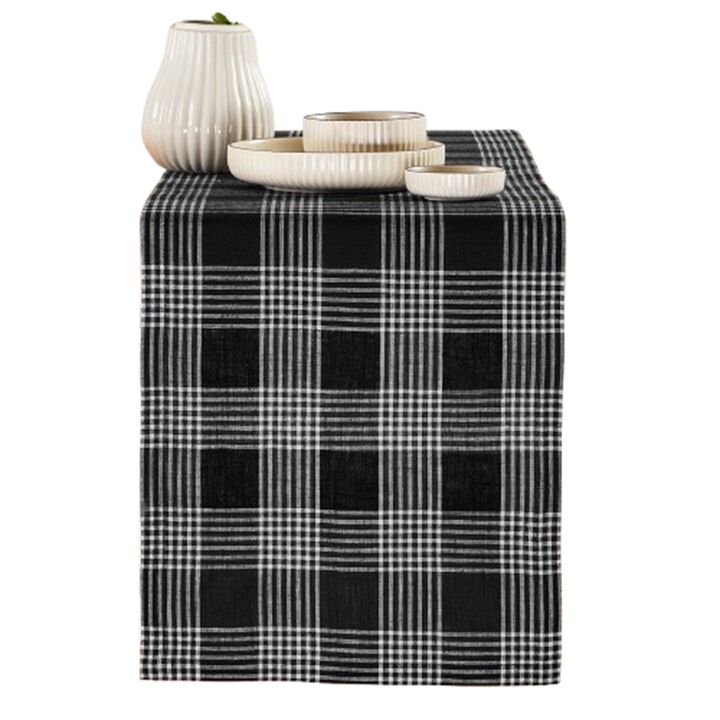 Solino Home 100% Pure Linen Table Runner | Glen Check Harvest Plaid