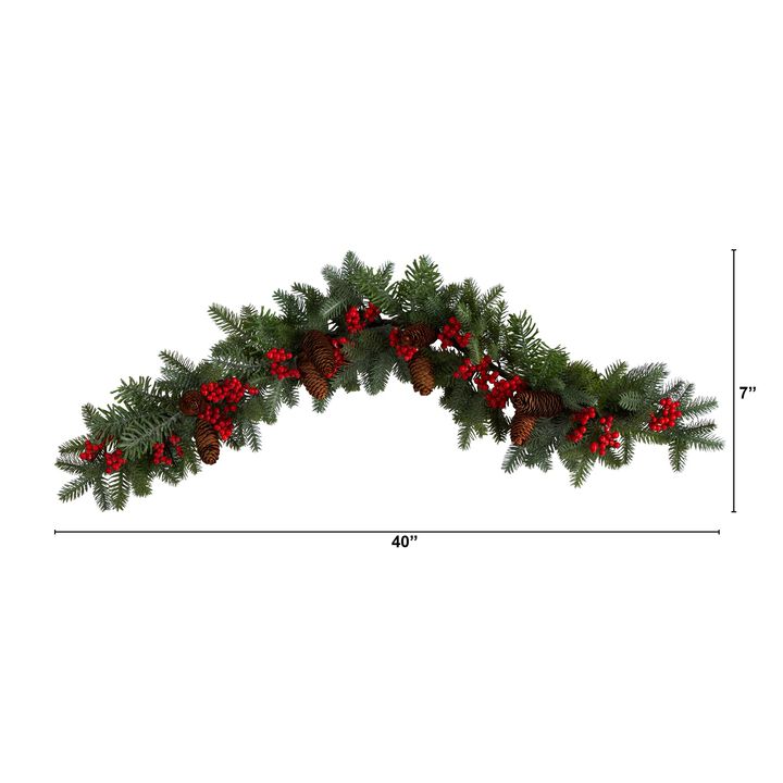 Hivvago 40" Pines, Red Berries and Pinecones Artificial Christmas Garland