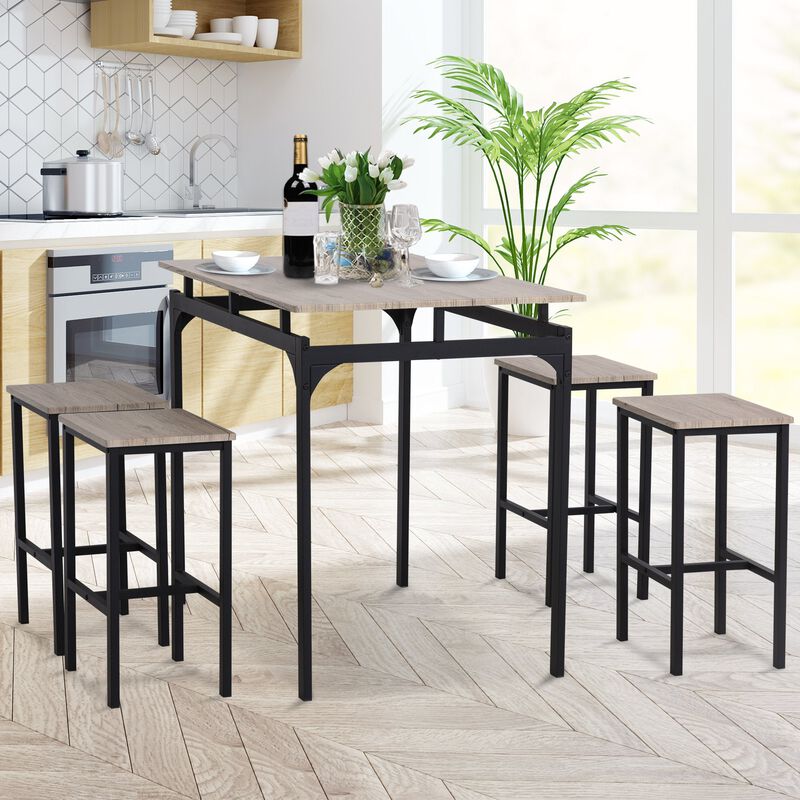 Industrial Dining Set: 5-Piece Natural Wood Table with Stools