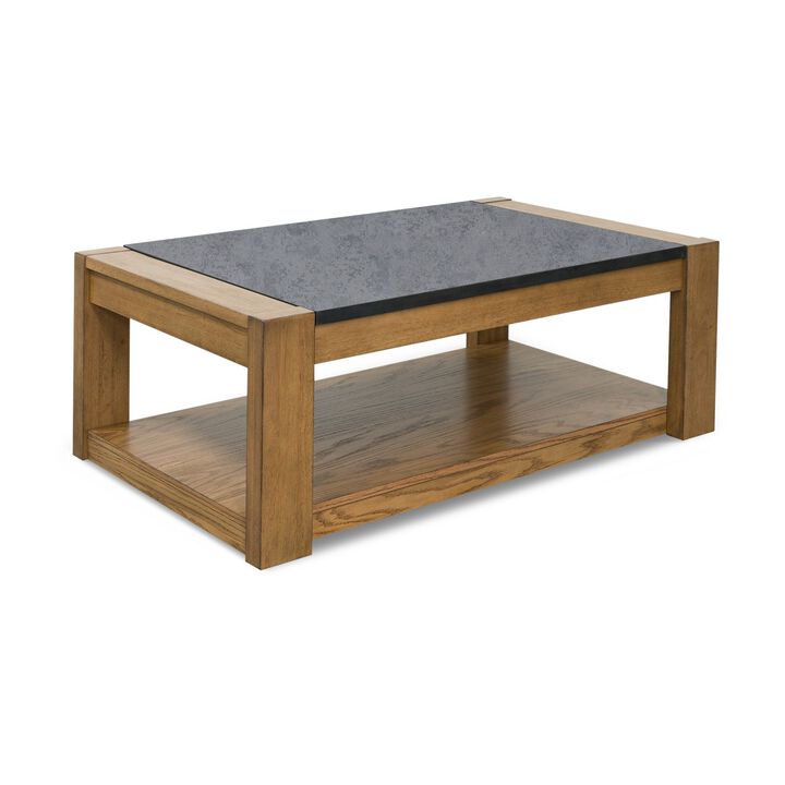 Enty Lift Top Coffee Table, Waterproof Faux Stone, 48 Inch Brown Wood - Benzara