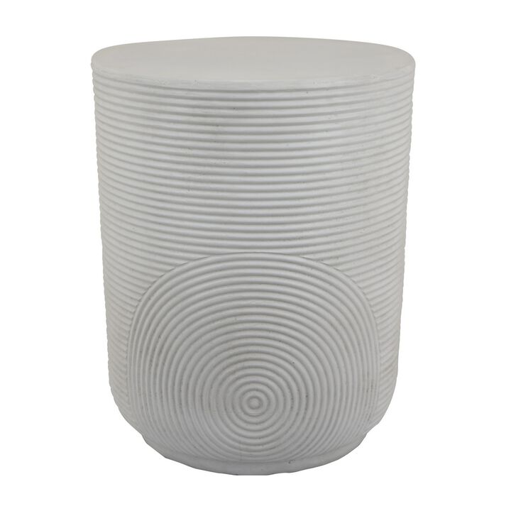 Plant Stand Table, Carved Detail Patterns, White Resin, Round 18 Inch - Benzara