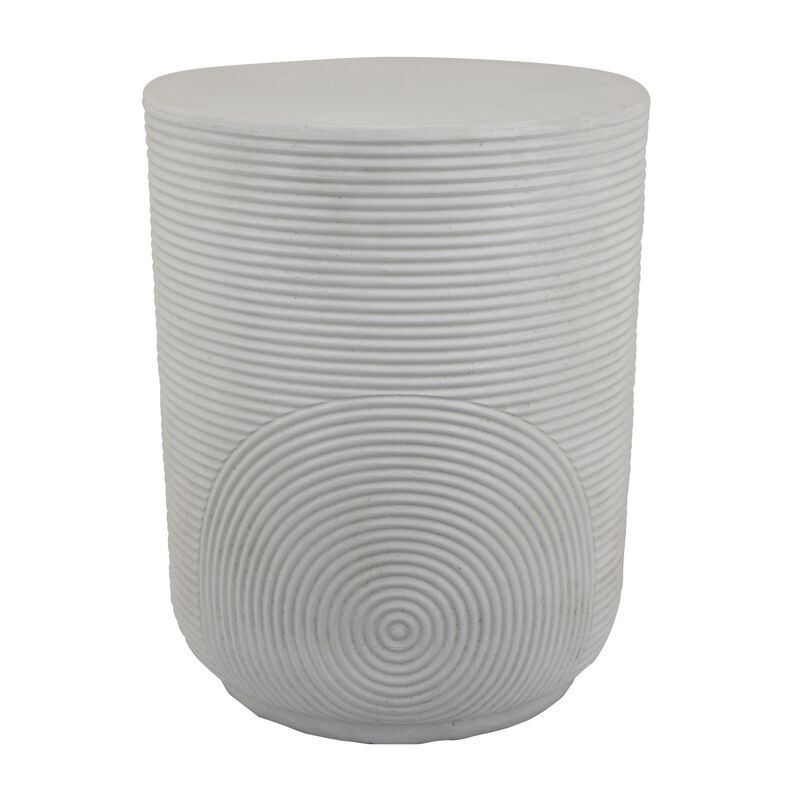 Plant Stand Table, Carved Detail Patterns, White Resin, Round 18 Inch - Benzara