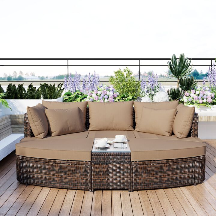 Merax Patio Outdoor Conversation Sofa Table Seating Set