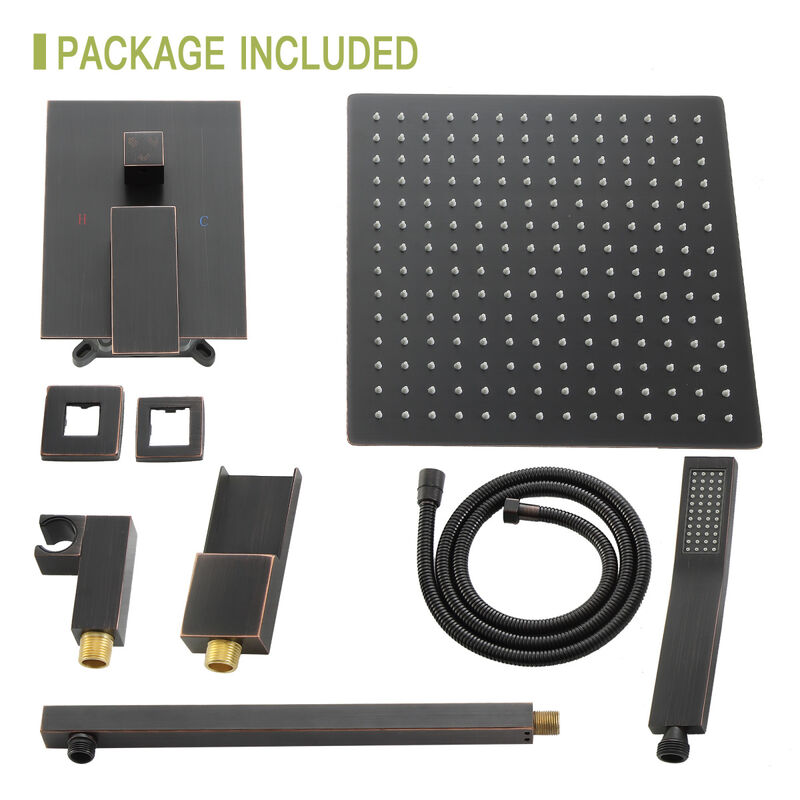12" Rain Shower Head Systems With Waterfall Tub Spout, Oil Rubber Bronze, Wall Mounted Shower
