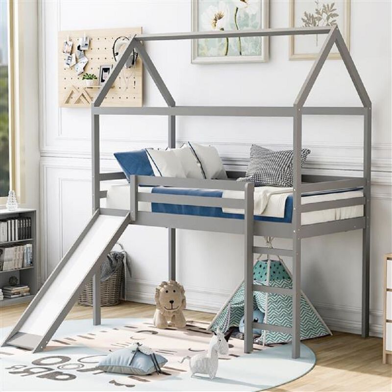 House-Themed Bed with Built-in Slide, Playful Toddler Bed Frame