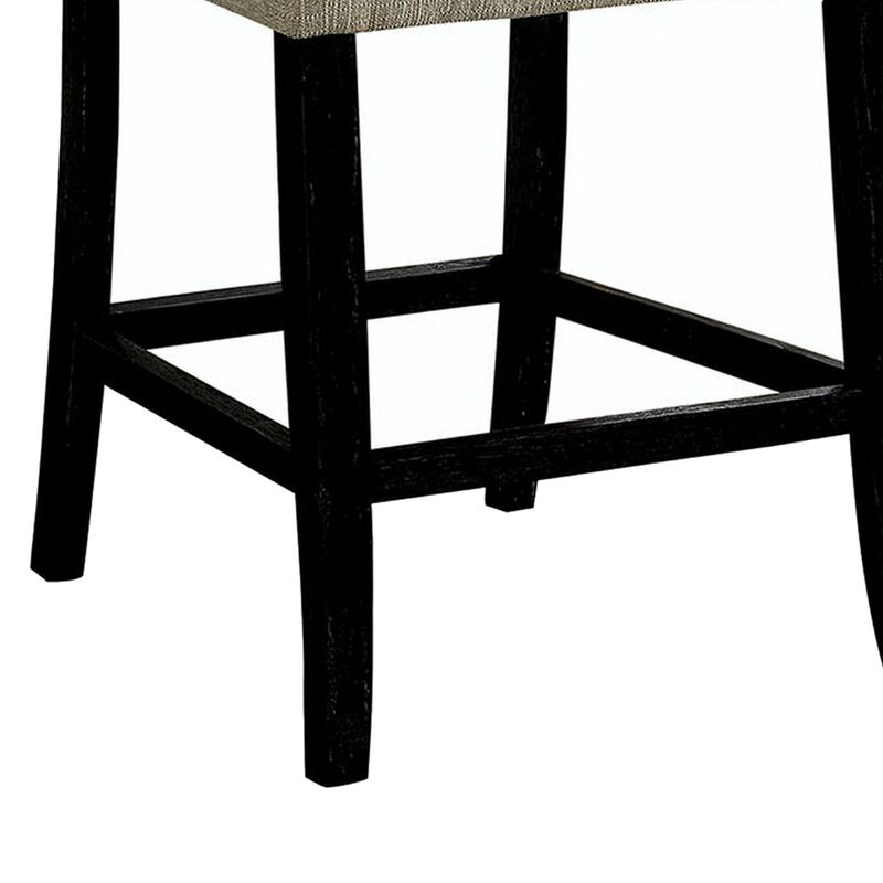 Wooden Fabric Upholstered Counter Height Chair, Ivory And Black, Pack Of Two-Benzara