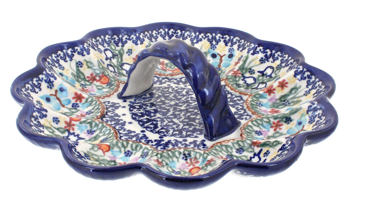 Blue Rose Polish Pottery Ladybug Egg Plate