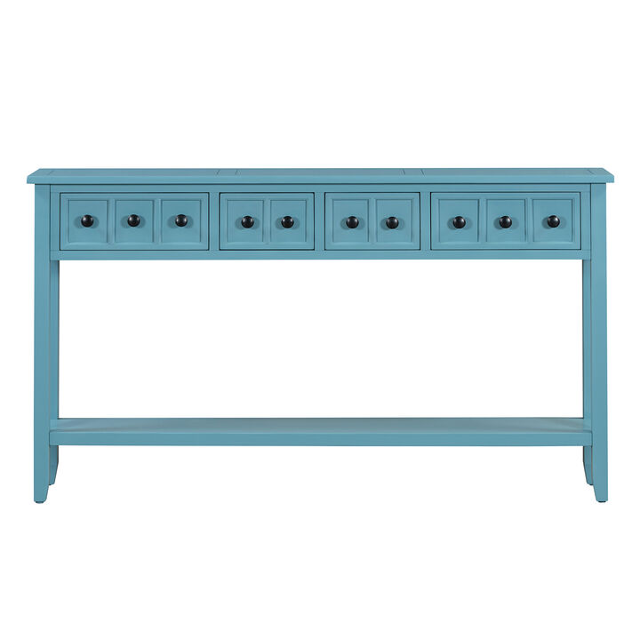 Clihome Rustic Entryway Console Table, 60" Long Sofa Table with Two Different Size Drawers and Bottom Shelf for Storage (Turquoise Green)