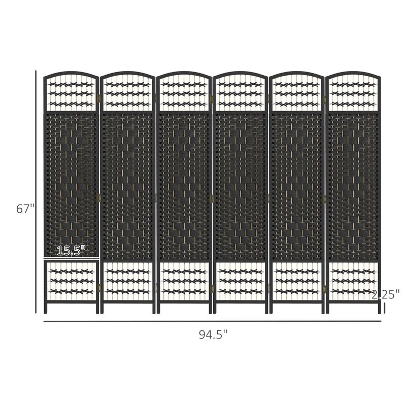 Black Spacious Partition: 6-Panel Folding Wave Room Divider