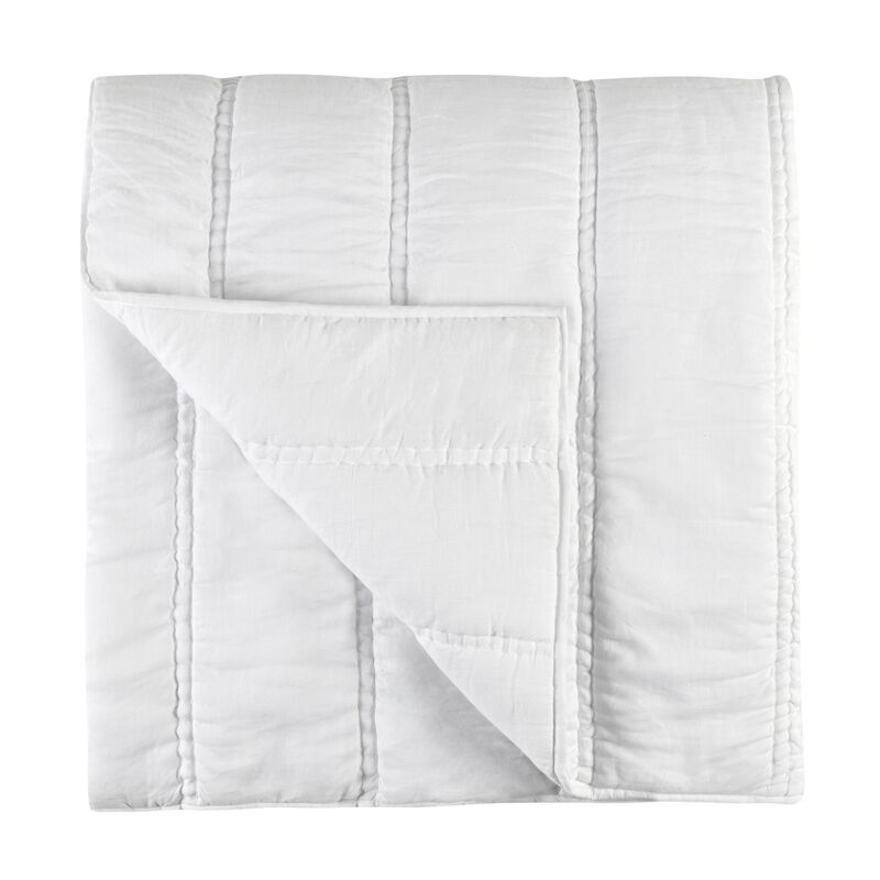 Rawi Queen Size Quilt, Channel Stitched White Sustainable Ramie Cotton - Benzara